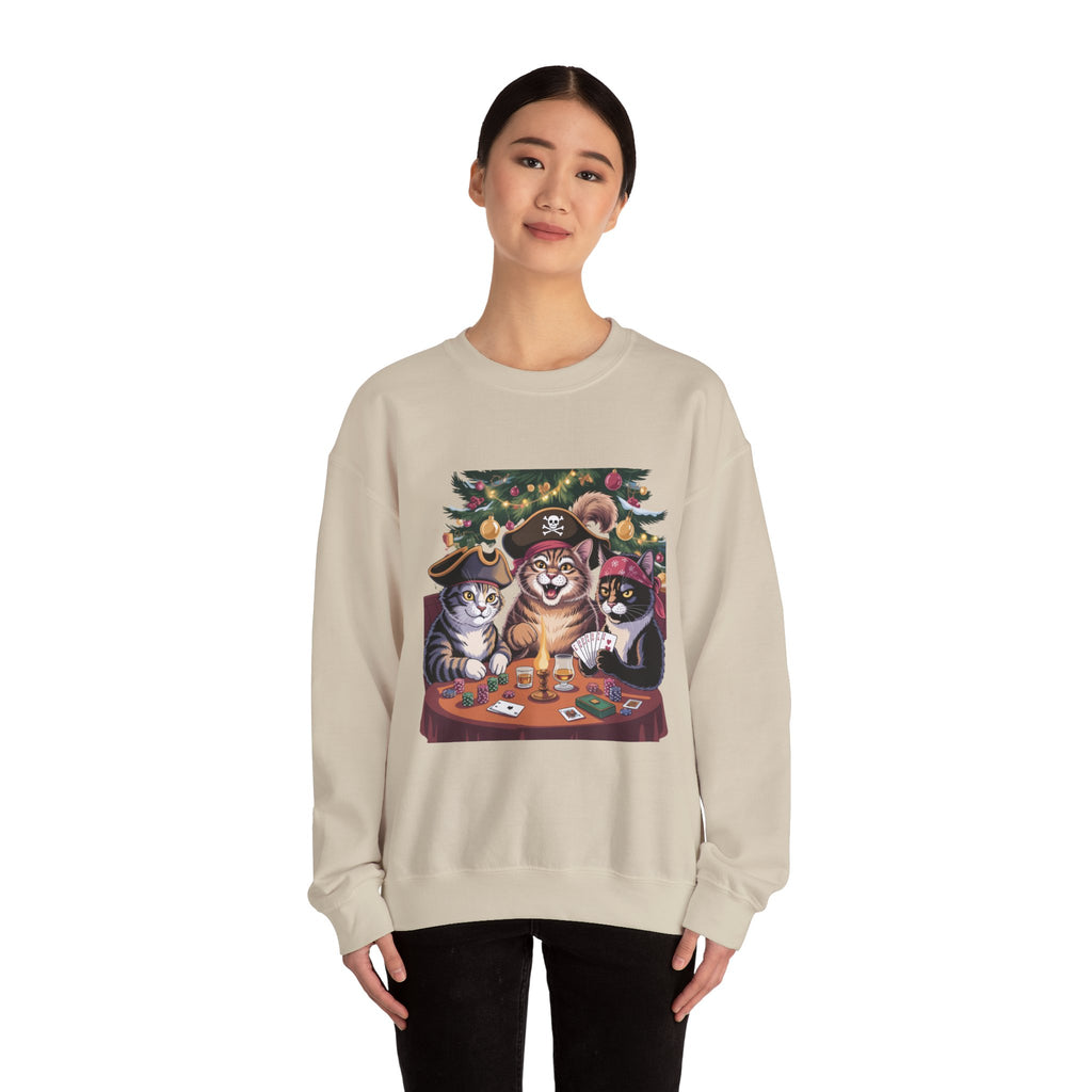 Holiday Pirate Cats Crewneck Sweatshirt – Poker Night at the Christmas Tree