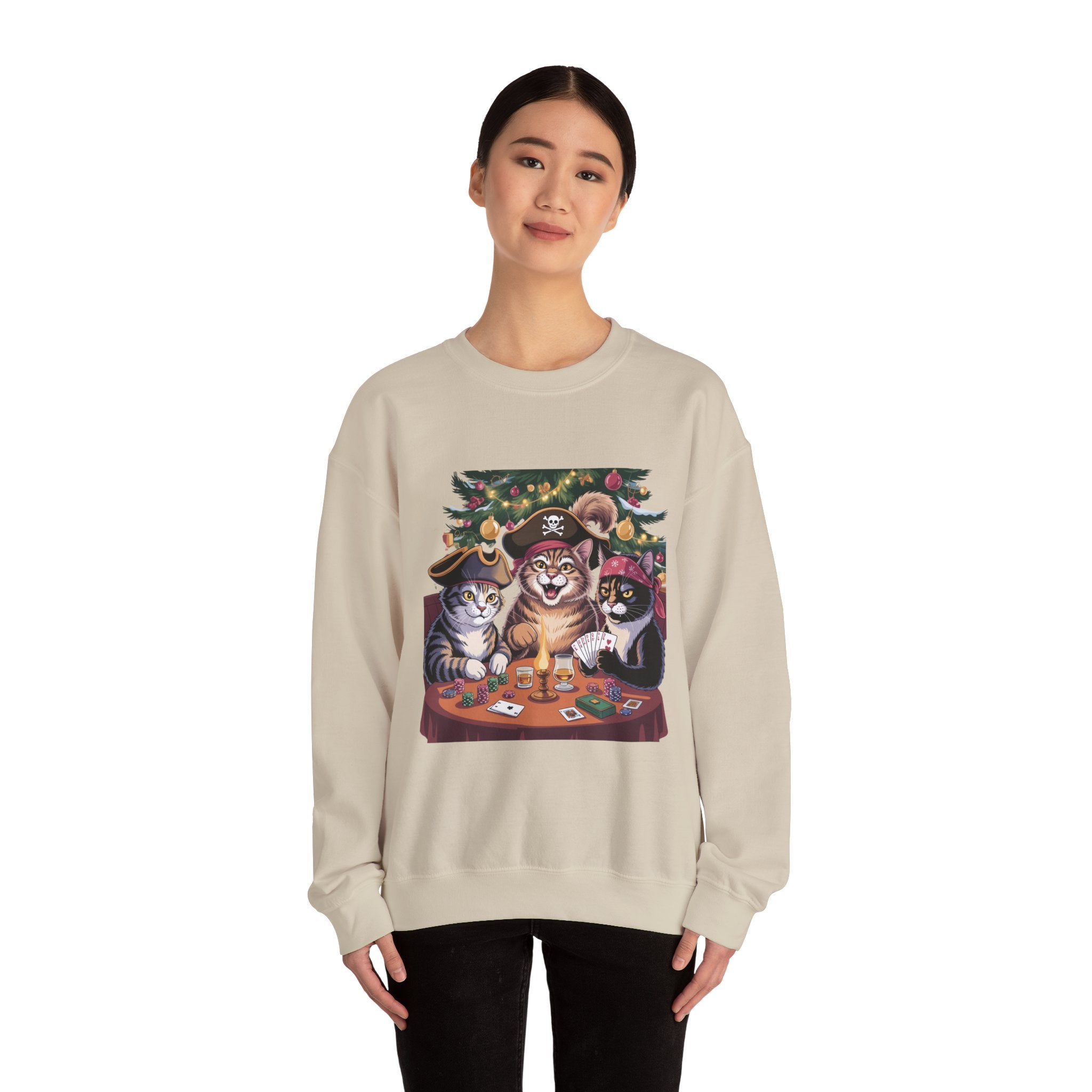 Holiday Pirate Cats Crewneck Sweatshirt – Poker Night at the Christmas Tree