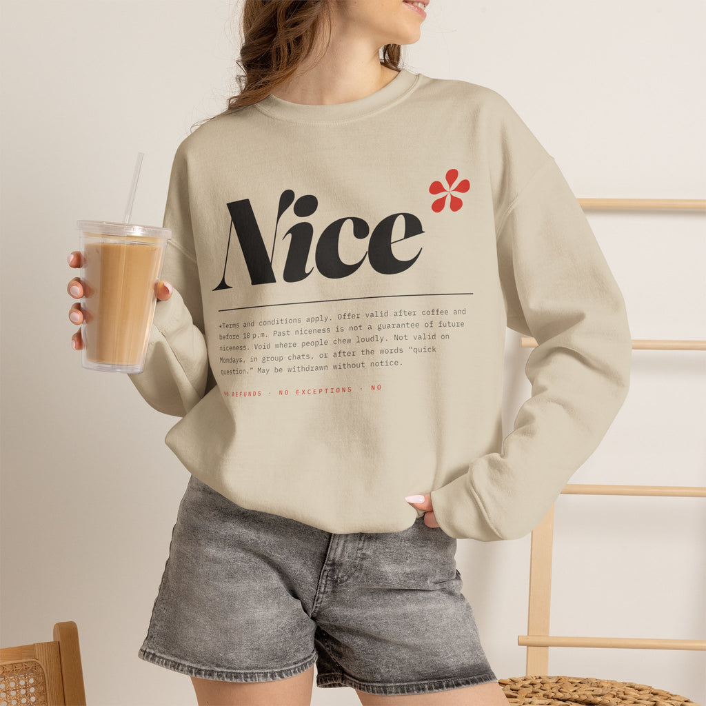 Nice Graphic Crewneck Sweatshirt - Minimal Text Logo Pullover