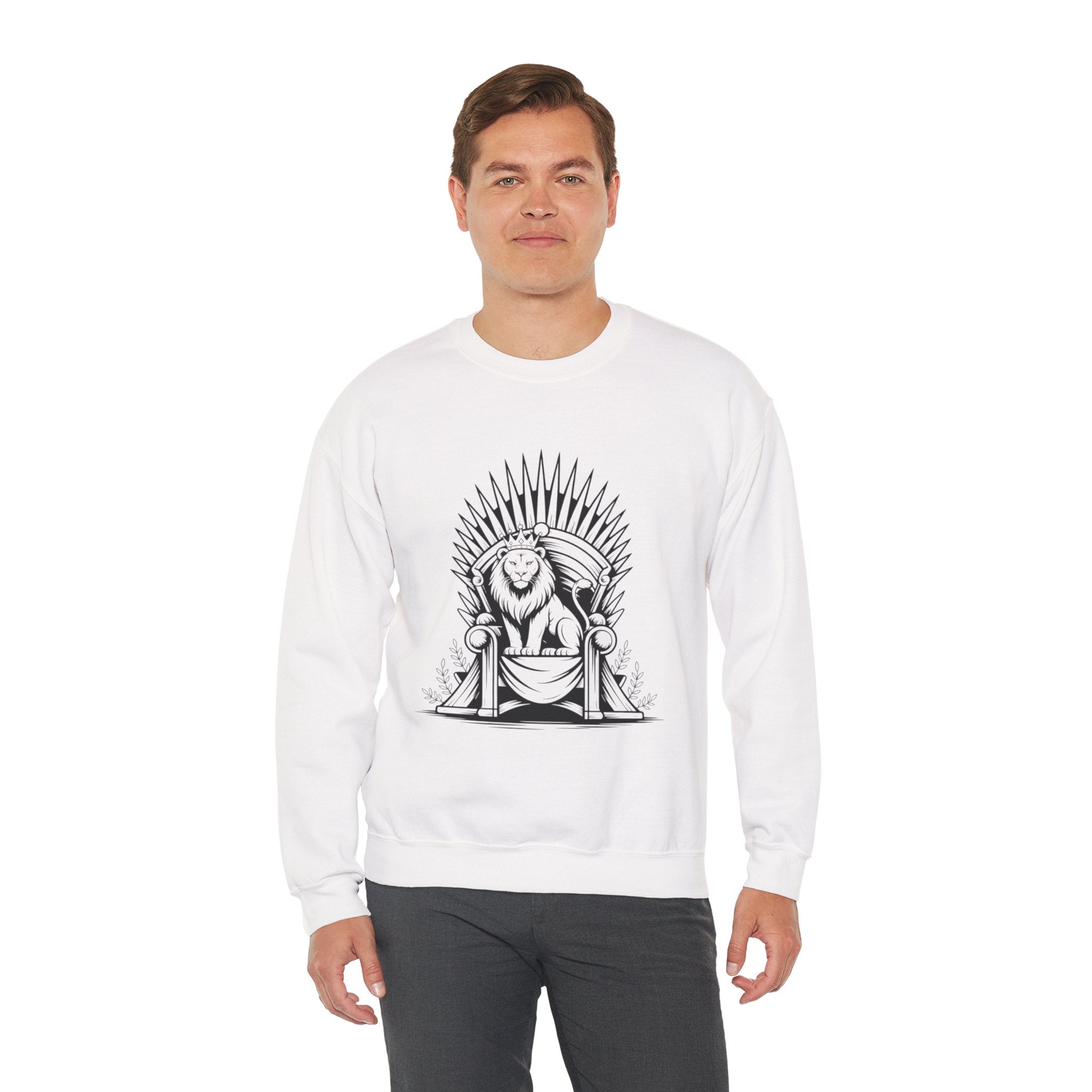 Lion Throne Crewneck Sweatshirt — Regal Lion Illustration Graphic