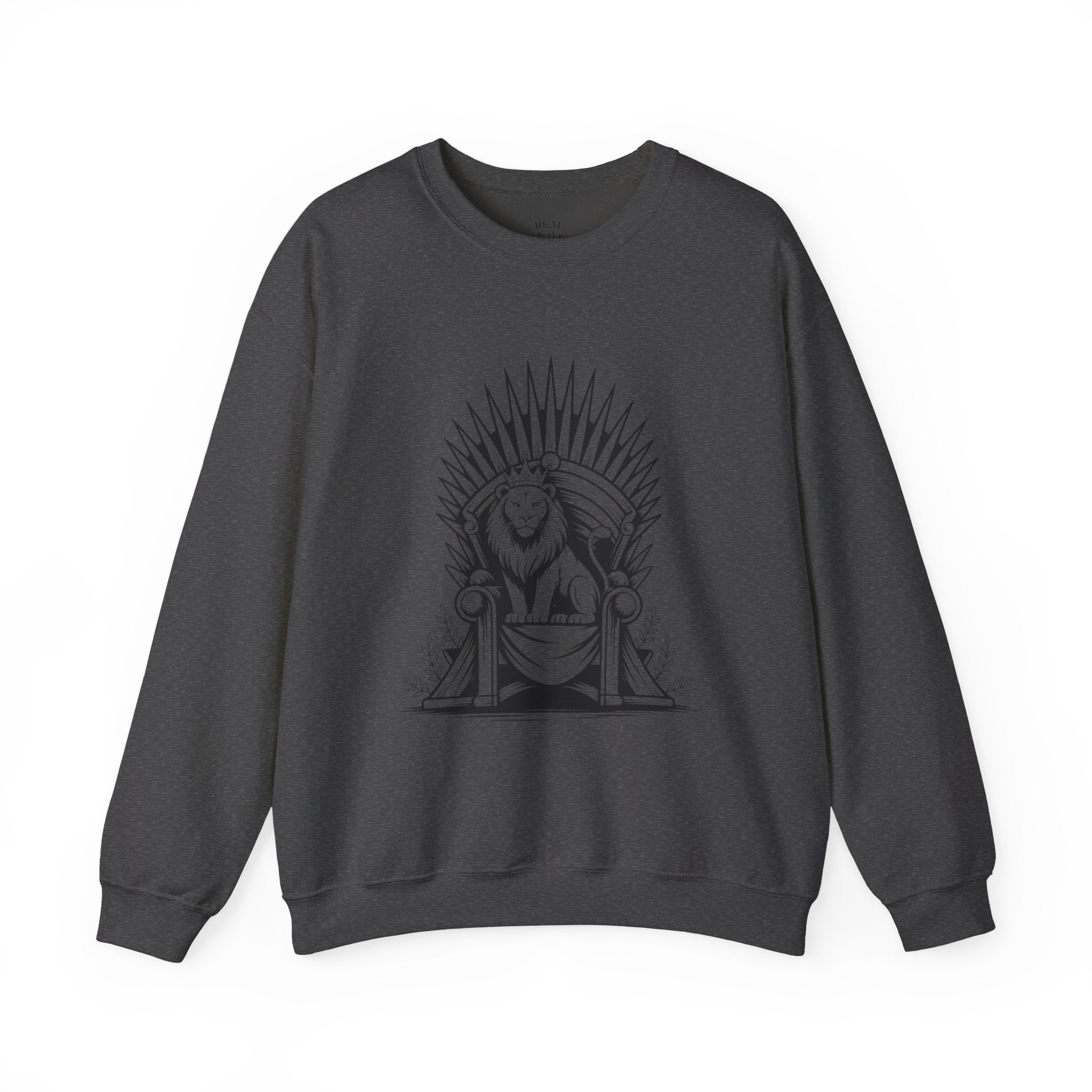 Lion Throne Crewneck Sweatshirt — Regal Lion Illustration Graphic