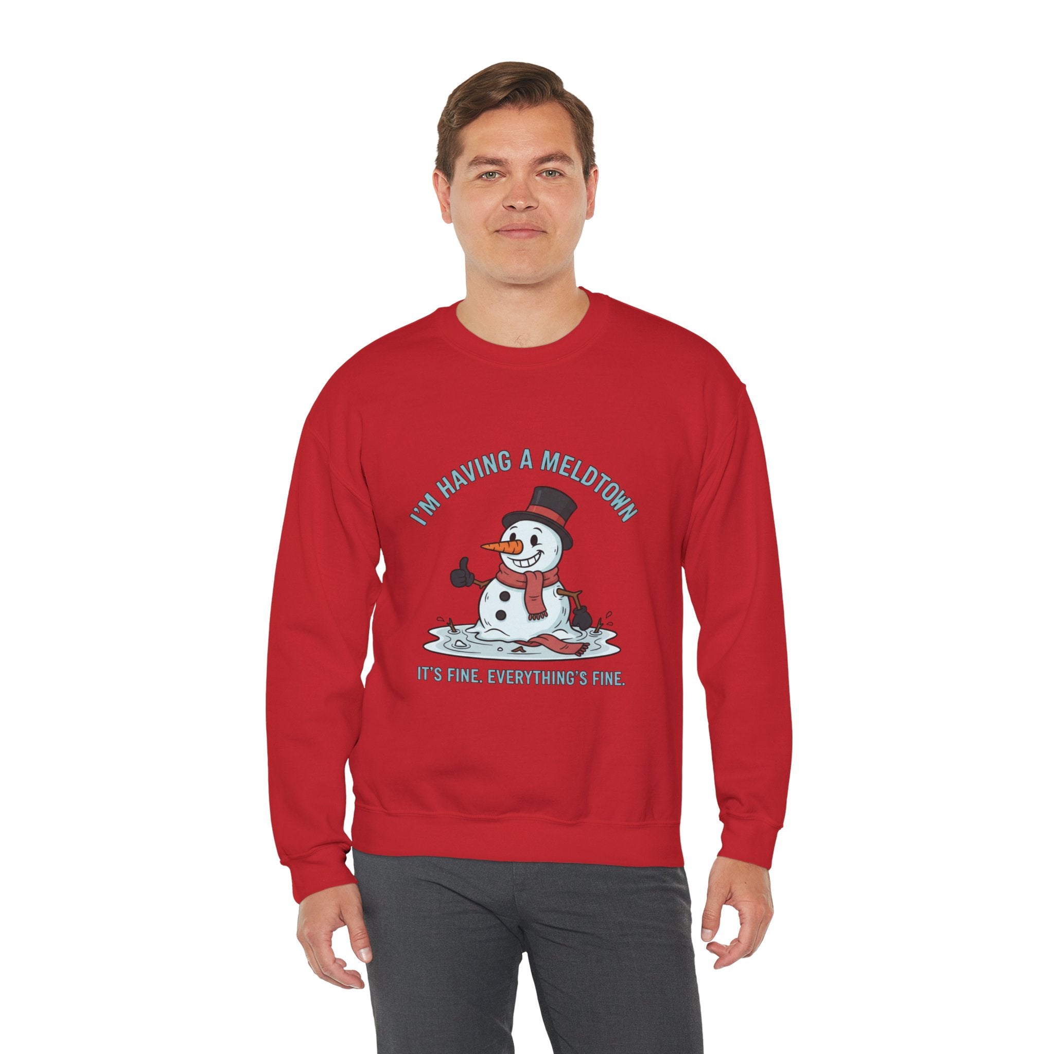 Melted Snowman Crewneck Sweatshirt  "I'm Having a Meltdown" Funny Holiday Sweater