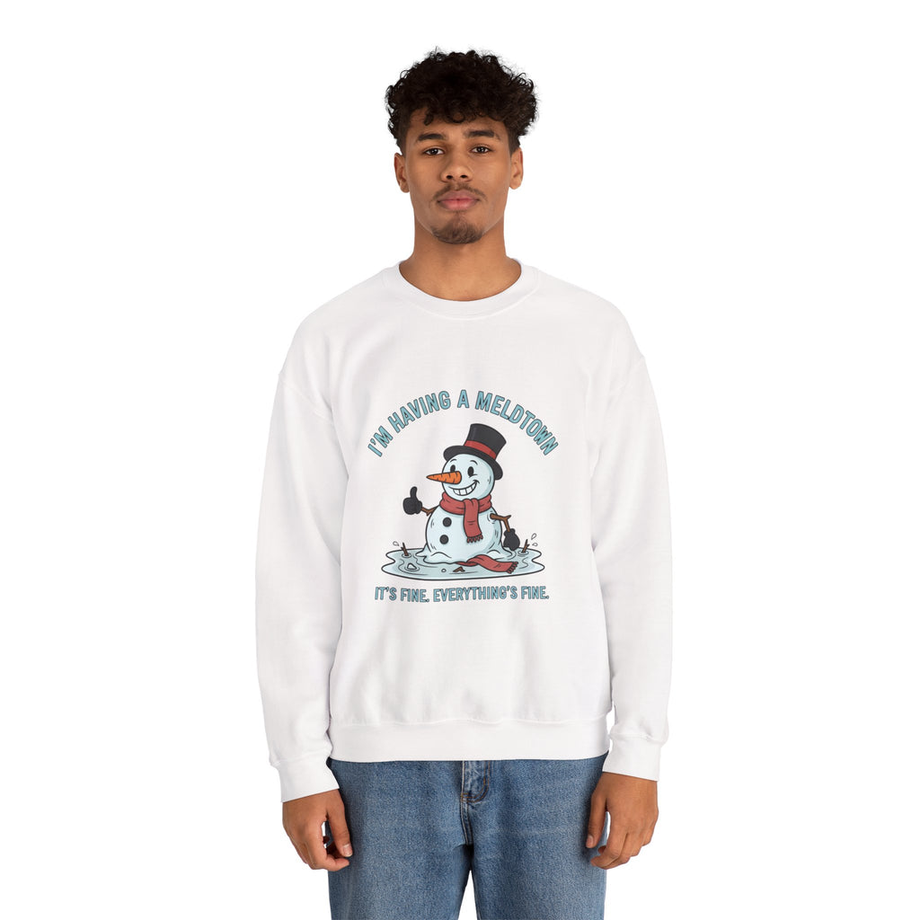 Melted Snowman Crewneck Sweatshirt  "I'm Having a Meltdown" Funny Holiday Sweater