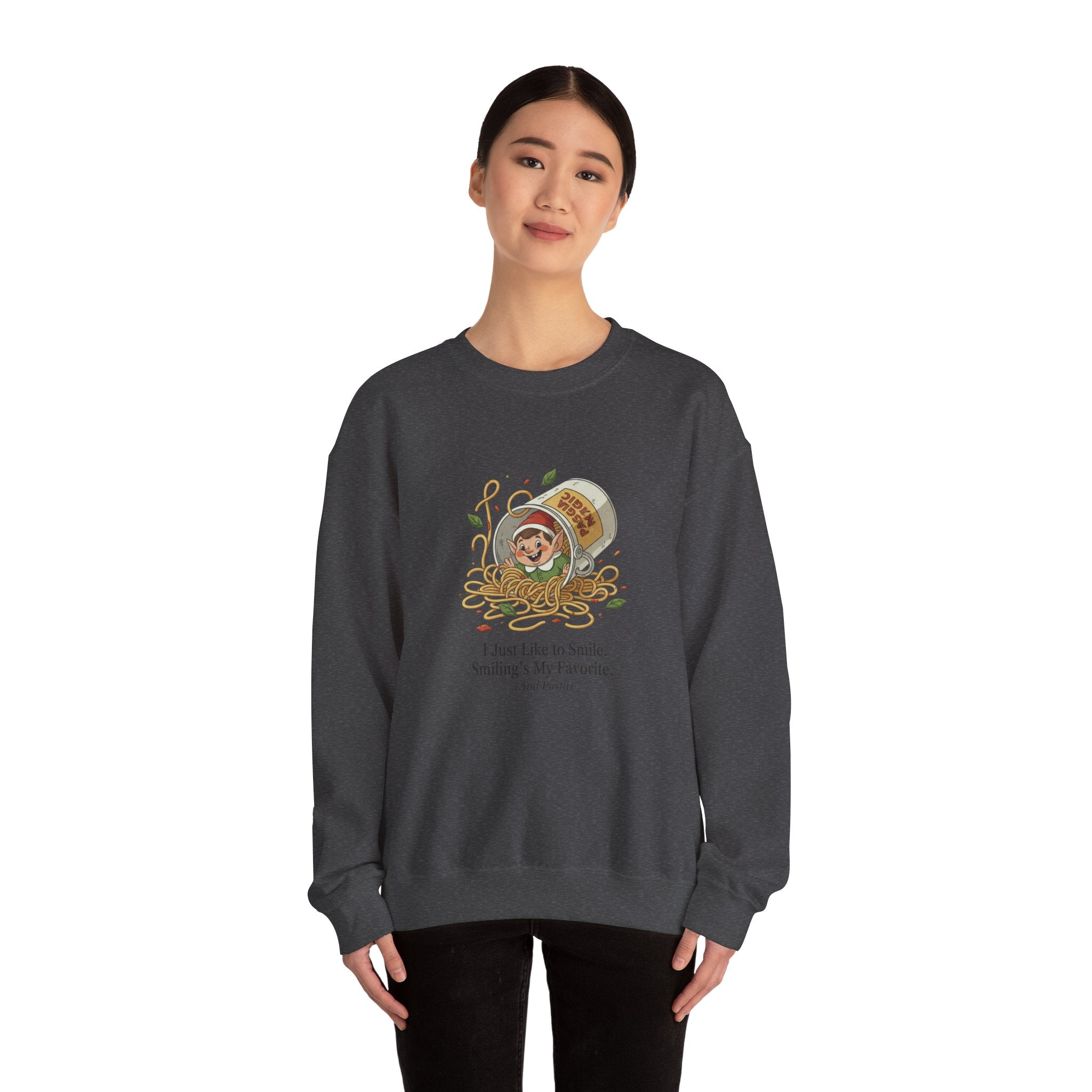 Crewneck Sweatshirt — Cute Coffee Jar Illustration with Quote “I Just Like to Smile, Smiling Is My Favorite”
