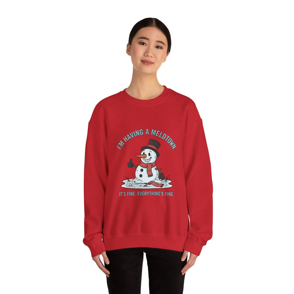 Melted Snowman Crewneck Sweatshirt  "I'm Having a Meltdown" Funny Holiday Sweater
