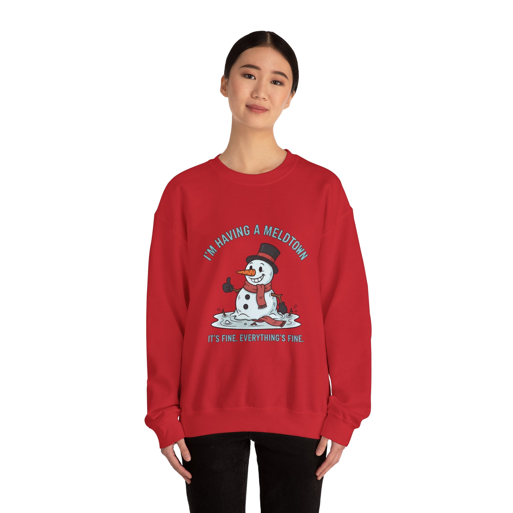 Melted Snowman Crewneck Sweatshirt  "I'm Having a Meltdown" Funny Holiday Sweater
