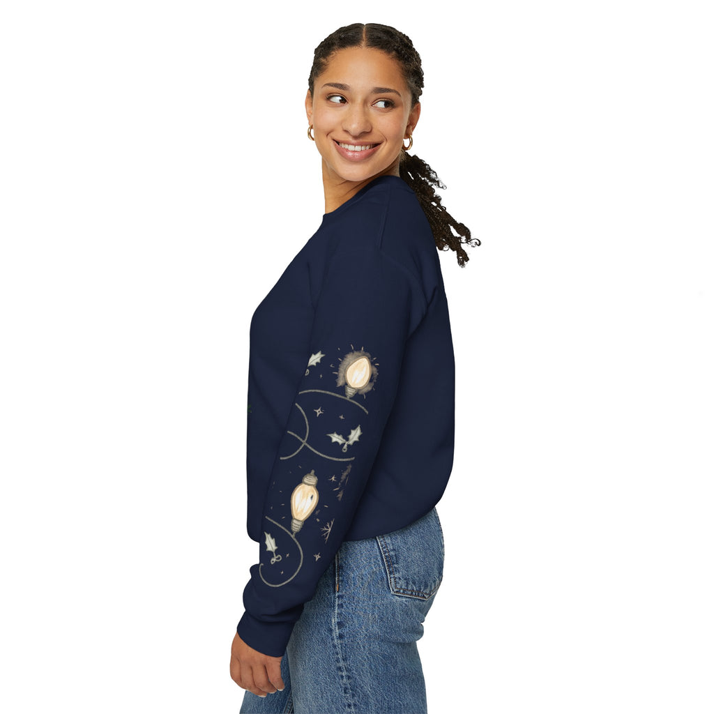 Christmas Lights Sleeve Crewneck Sweatshirt — Holiday Light-Up Sleeve Design