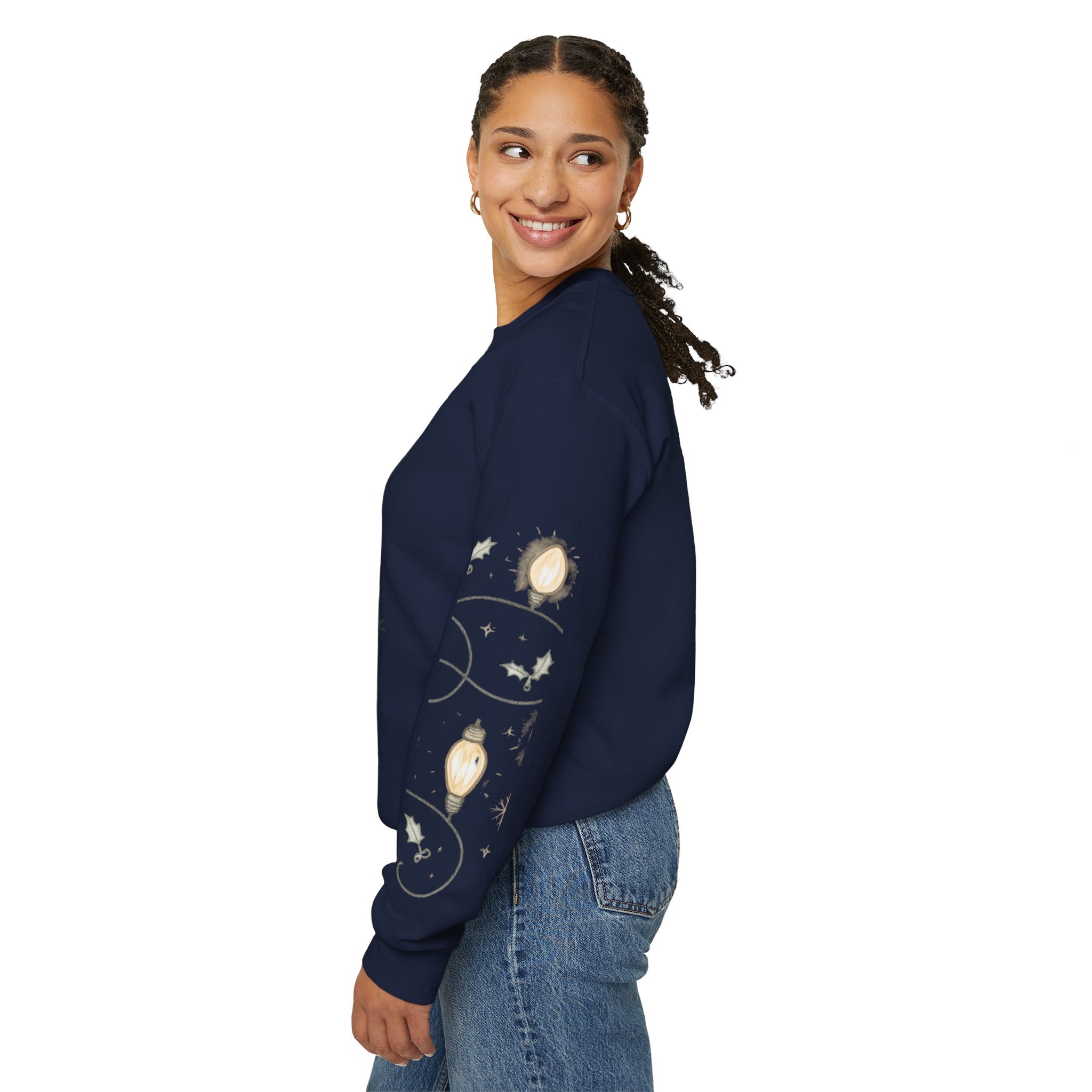 Christmas Lights Sleeve Crewneck Sweatshirt — Holiday Light-Up Sleeve Design