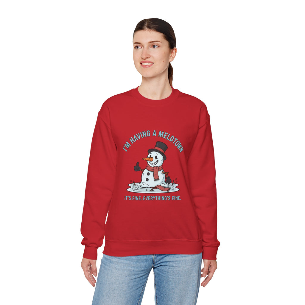 Melted Snowman Crewneck Sweatshirt  "I'm Having a Meltdown" Funny Holiday Sweater