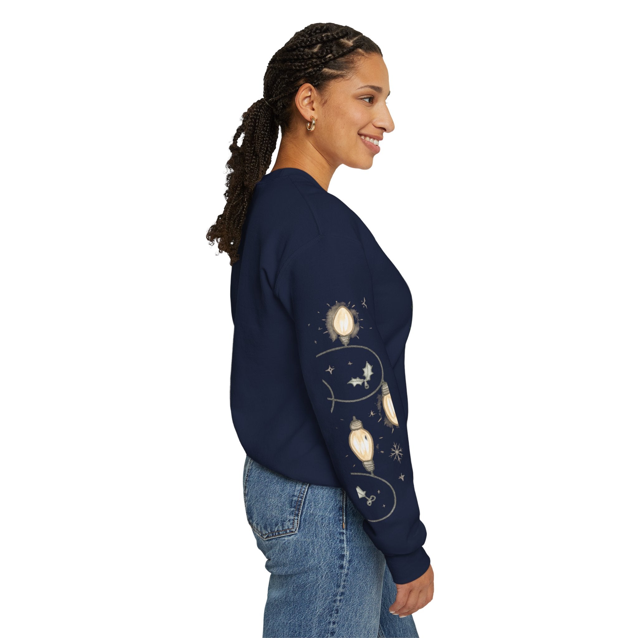 Christmas Lights Sleeve Crewneck Sweatshirt — Holiday Light-Up Sleeve Design