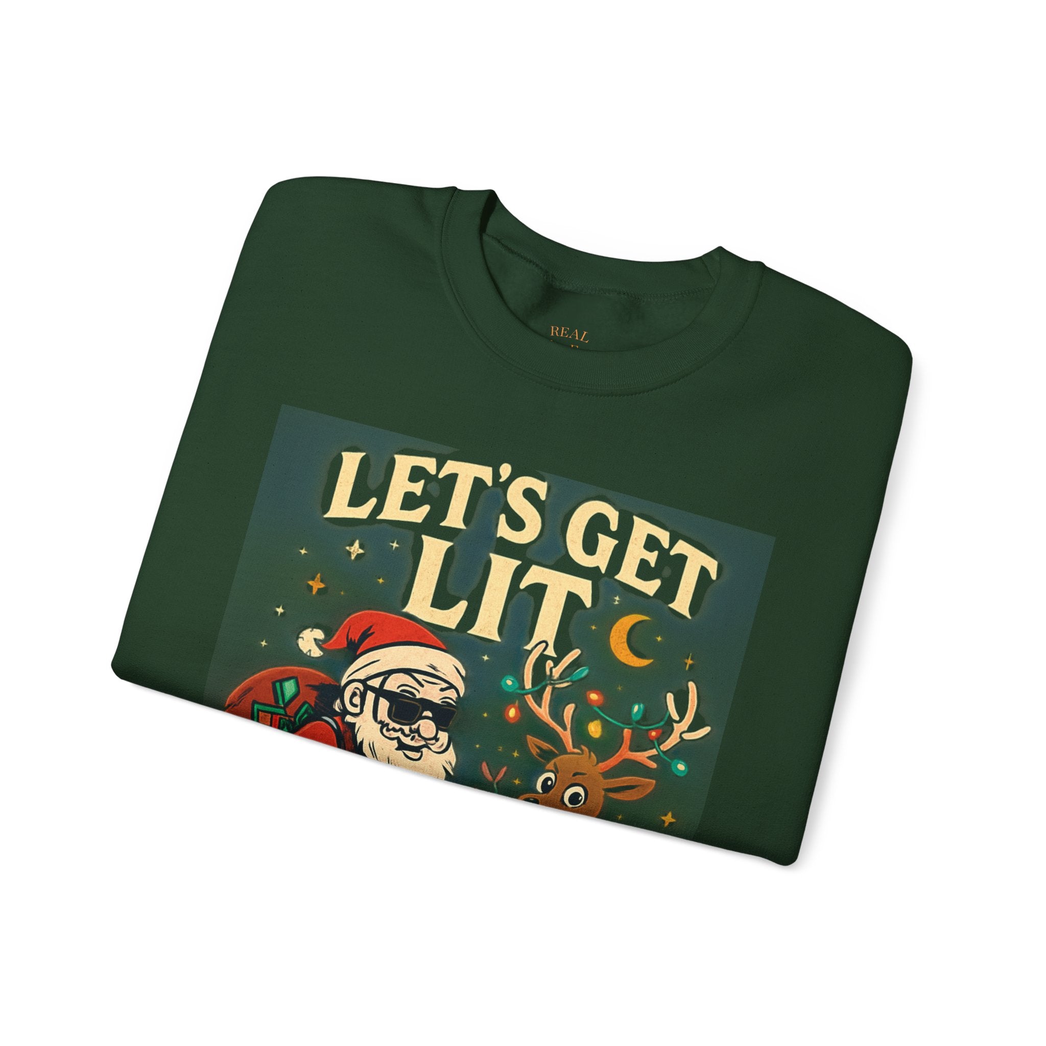 Crewneck Sweatshirt — 'Let's Get Lit' Santa & Reindeer Christmas Pullover