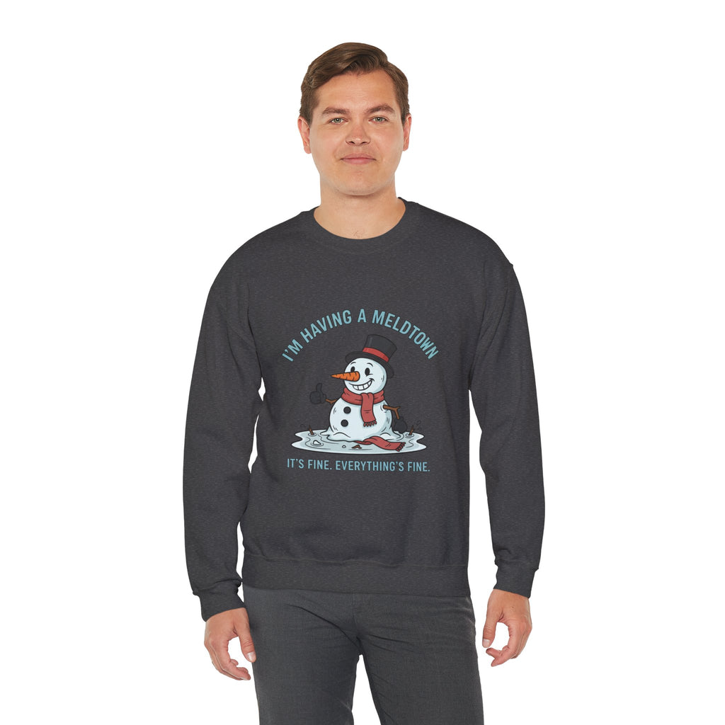 Melted Snowman Crewneck Sweatshirt  "I'm Having a Meltdown" Funny Holiday Sweater
