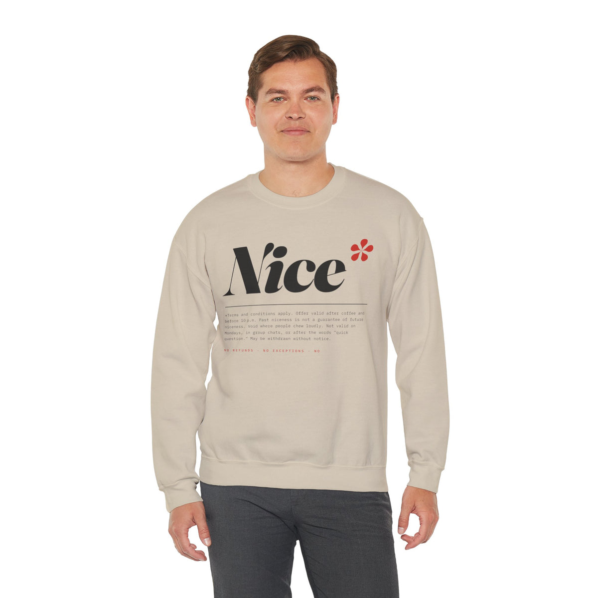 Nice Graphic Crewneck Sweatshirt - Minimal Text Logo Pullover