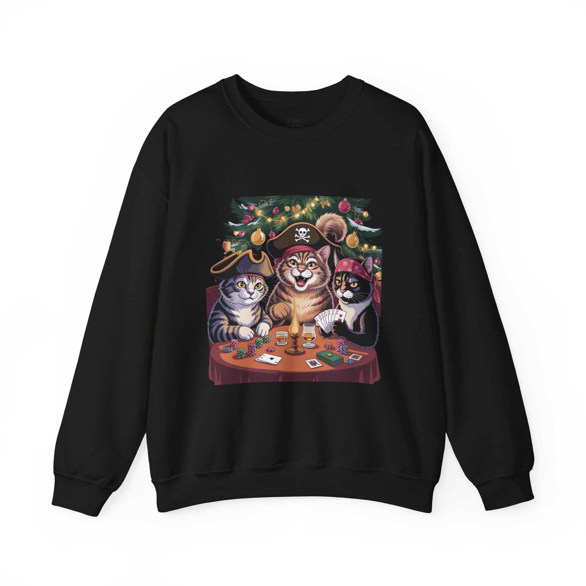Holiday Pirate Cats Crewneck Sweatshirt – Poker Night at the Christmas Tree