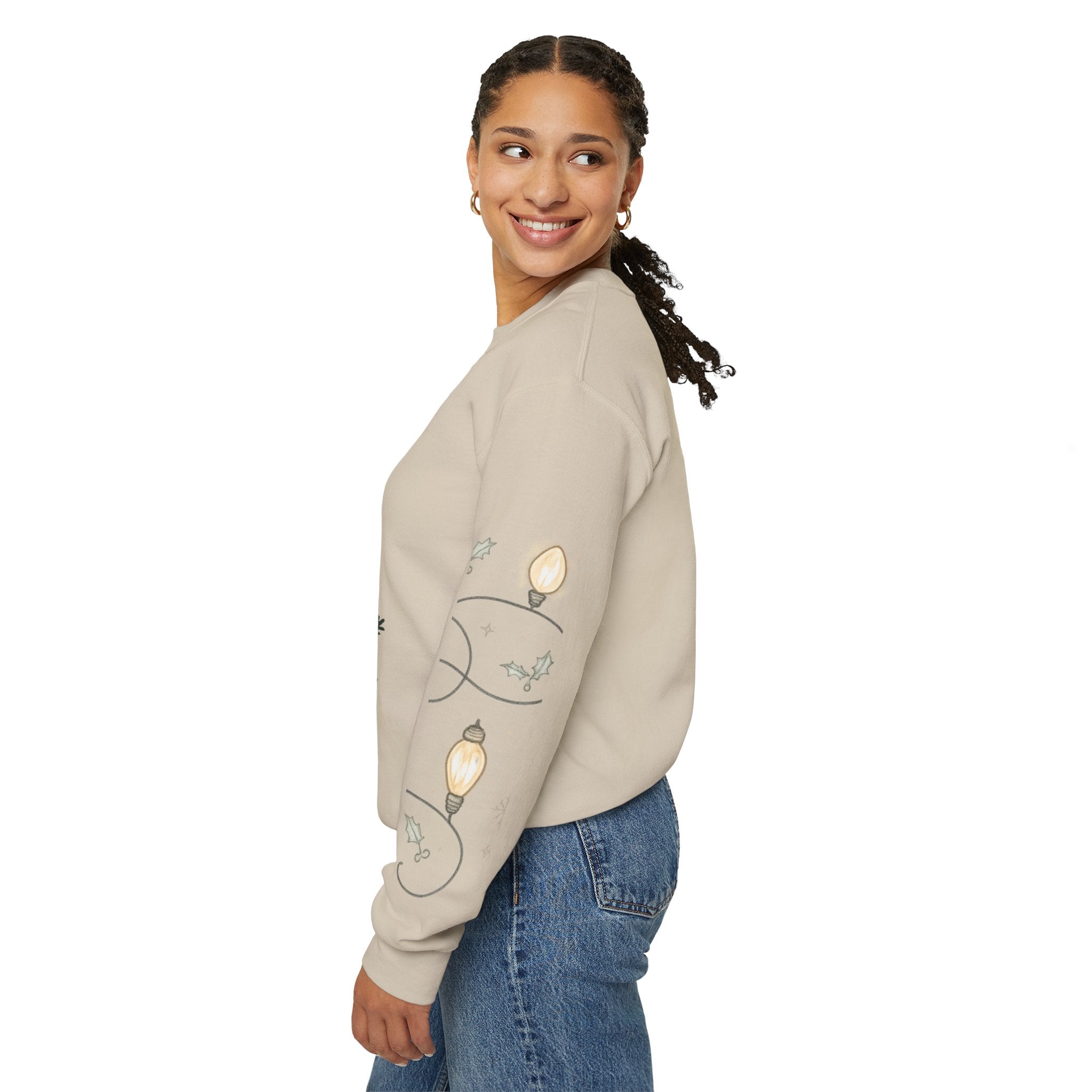 Christmas Lights Sleeve Crewneck Sweatshirt — Holiday Light-Up Sleeve Design