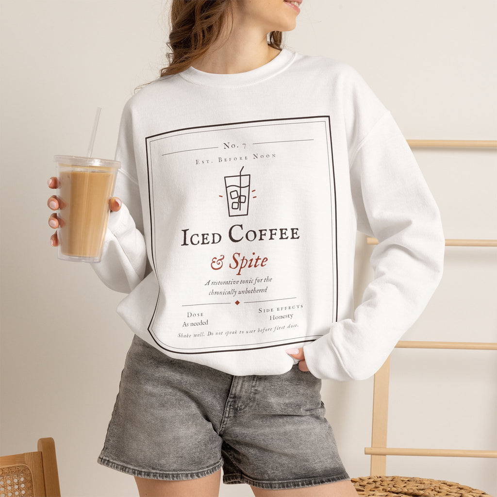 Iced Coffee & Spite Crewneck Sweatshirt - Minimal Café Graphic Sweater