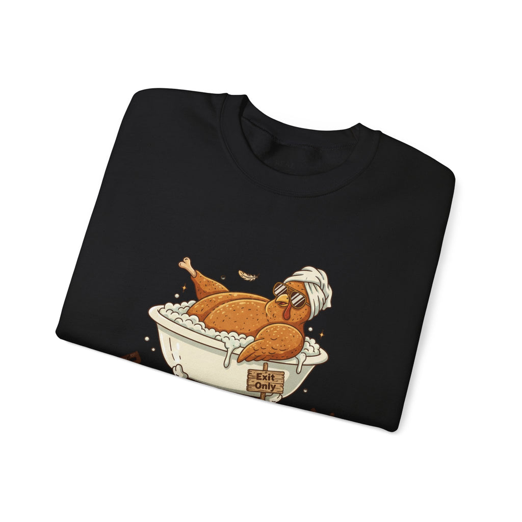 Crewneck Sweatshirt — "Post-Meal Protocol" Turkey Bath Cozy Graphic Pullover