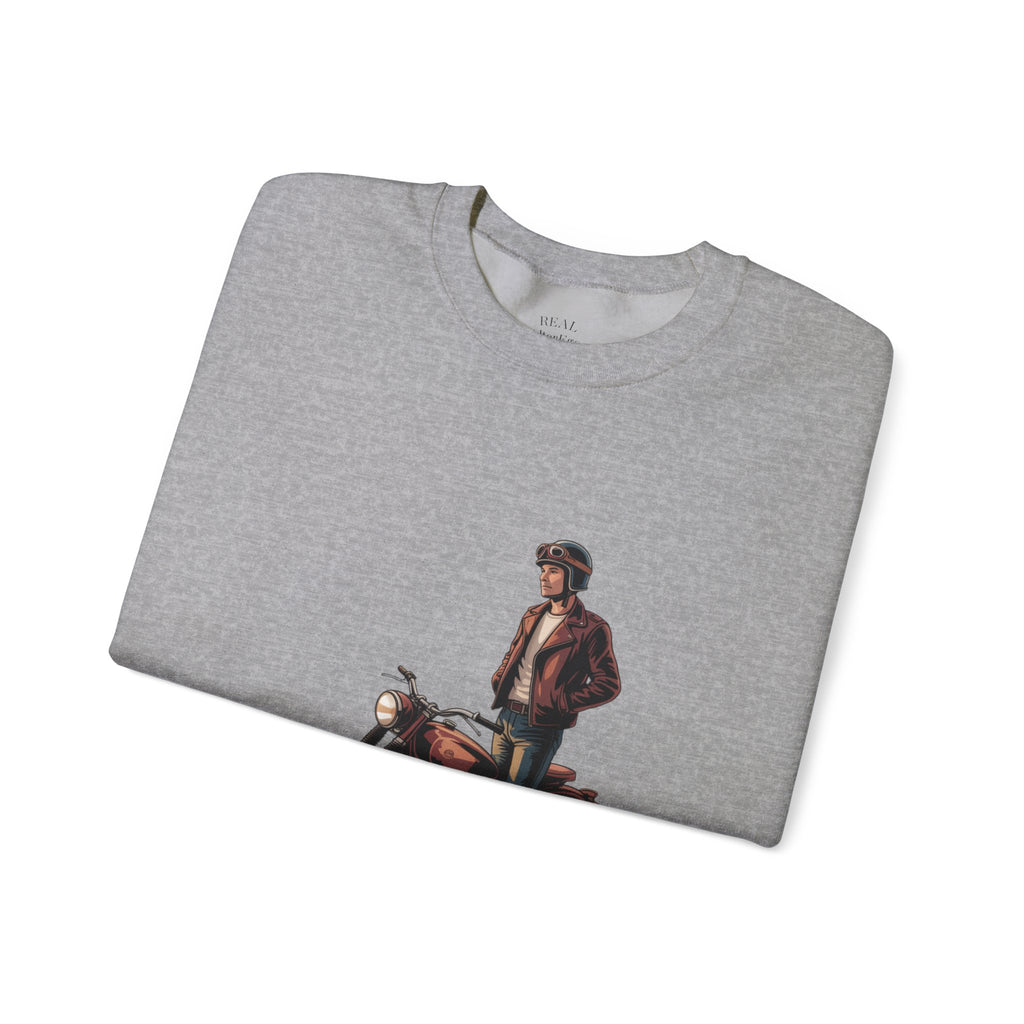 Vintage Motorcycle Rider Crewneck Sweatshirt – Retro Biker Graphic