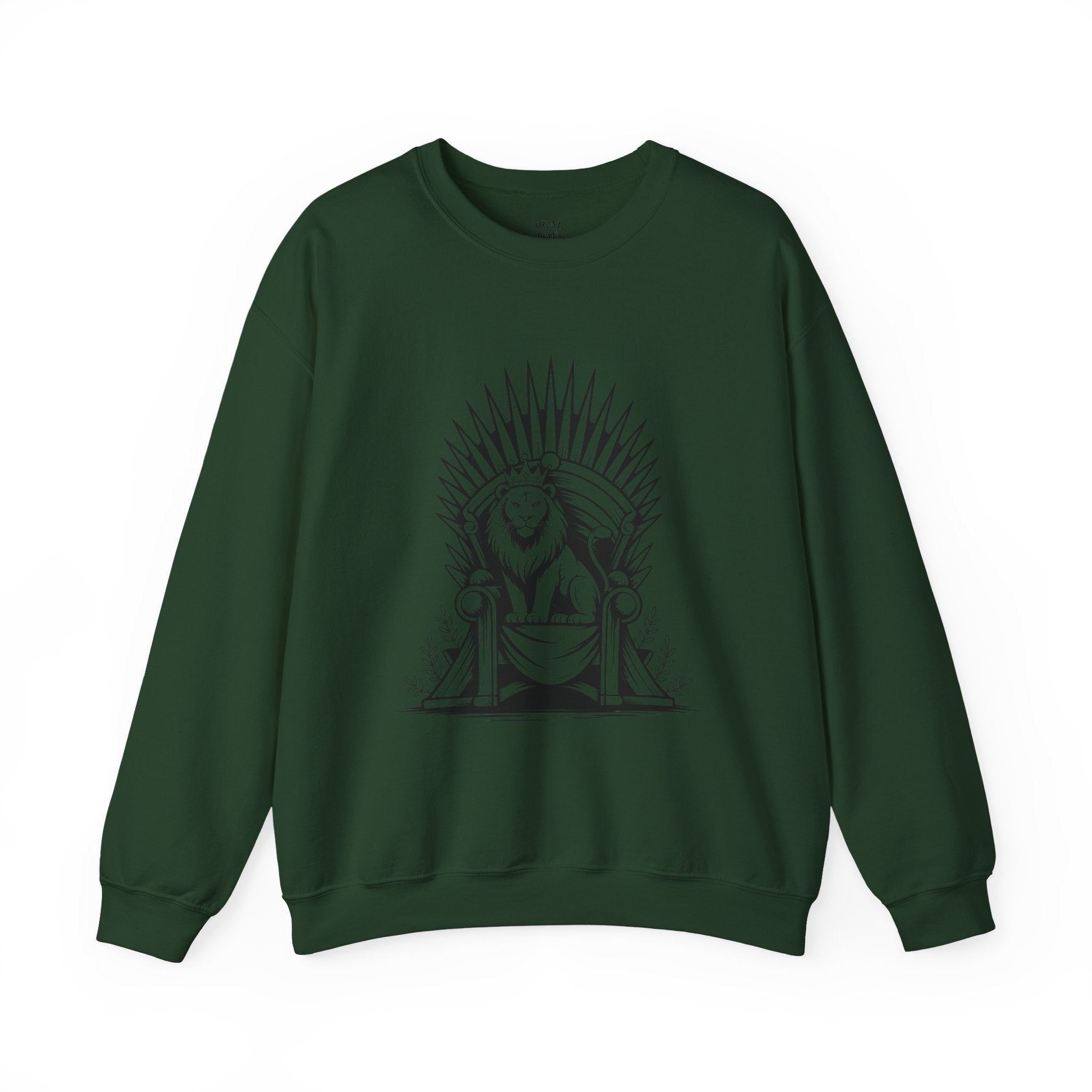Lion Throne Crewneck Sweatshirt — Regal Lion Illustration Graphic