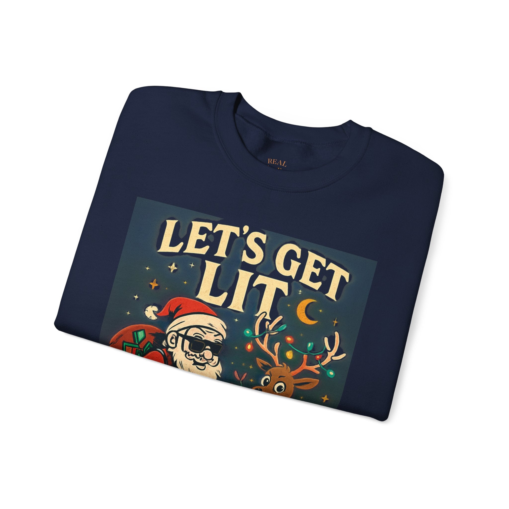 Crewneck Sweatshirt — 'Let's Get Lit' Santa & Reindeer Christmas Pullover